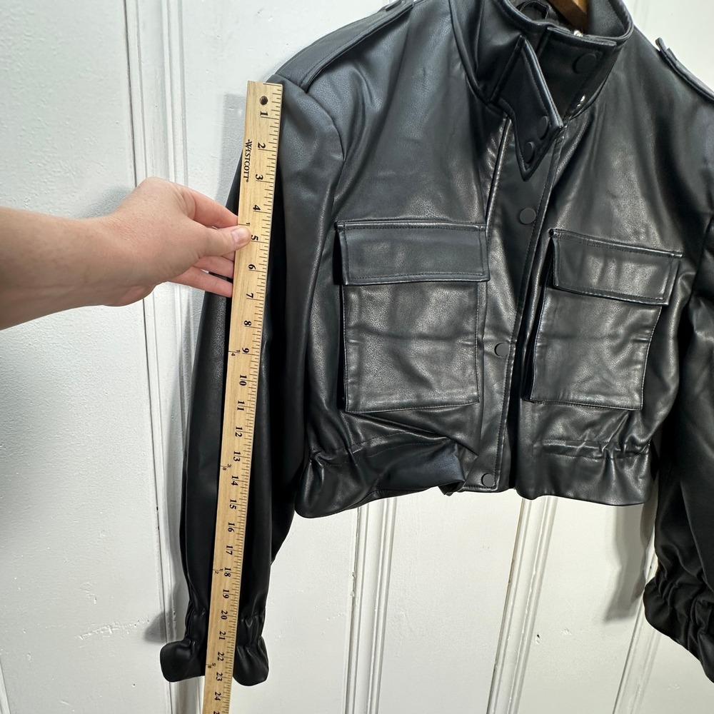 Azalea Wang Faux Leather Jacket Womens Large Black Excellent Cropped Utility - Picture 10 of 16